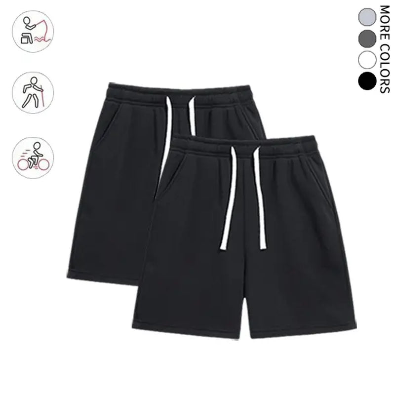 Summervibes2-Pack Men’S Knit Shorts, Loose Fit, Versatile, Mid-Thigh Length with Drawstring, Street Style, Comfortable for Everyday Wear
