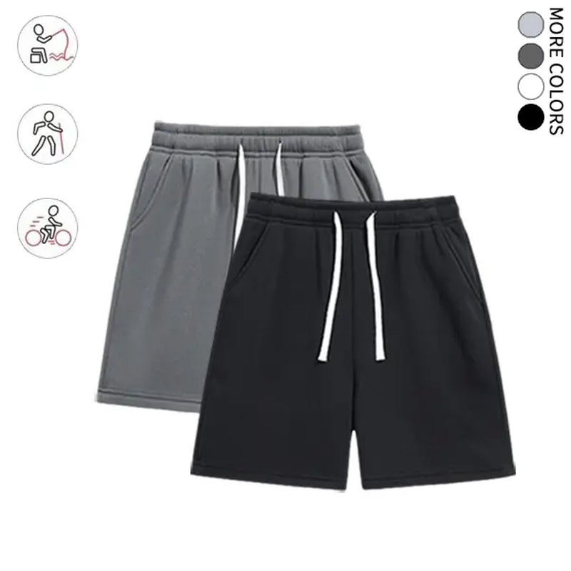 Summervibes2-Pack Men’S Knit Shorts, Loose Fit, Versatile, Mid-Thigh Length with Drawstring, Street Style, Comfortable for Everyday Wear