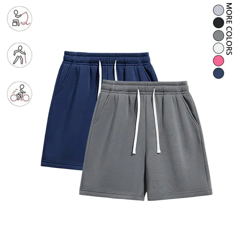 Summervibes2-Pack Men’S Knit Shorts, Loose Fit, Versatile, Mid-Thigh Length with Drawstring, Street Style, Comfortable for Everyday Wear